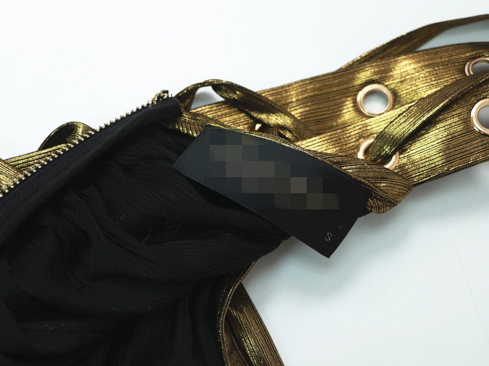 RUCHED METALLIC MIDI DRESS IN GOLD DRESS STYLE OF CB