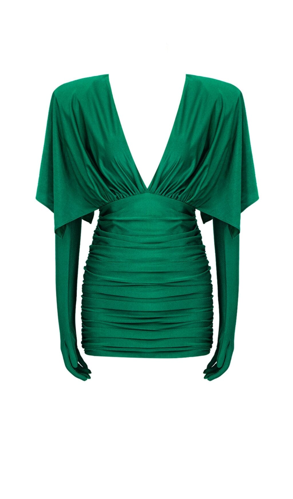 RUCHED SATIN MINI DRESS IN GREEN sis label