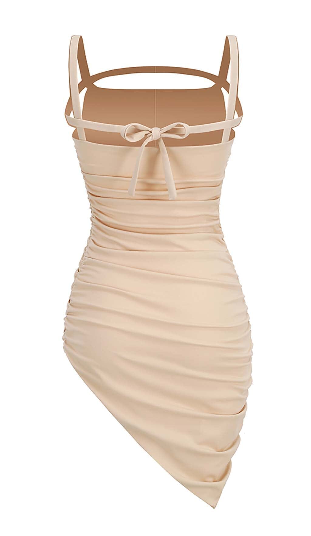 RUCHED STRAPPY MIDI DRESS IN NUDE DRESS sis label