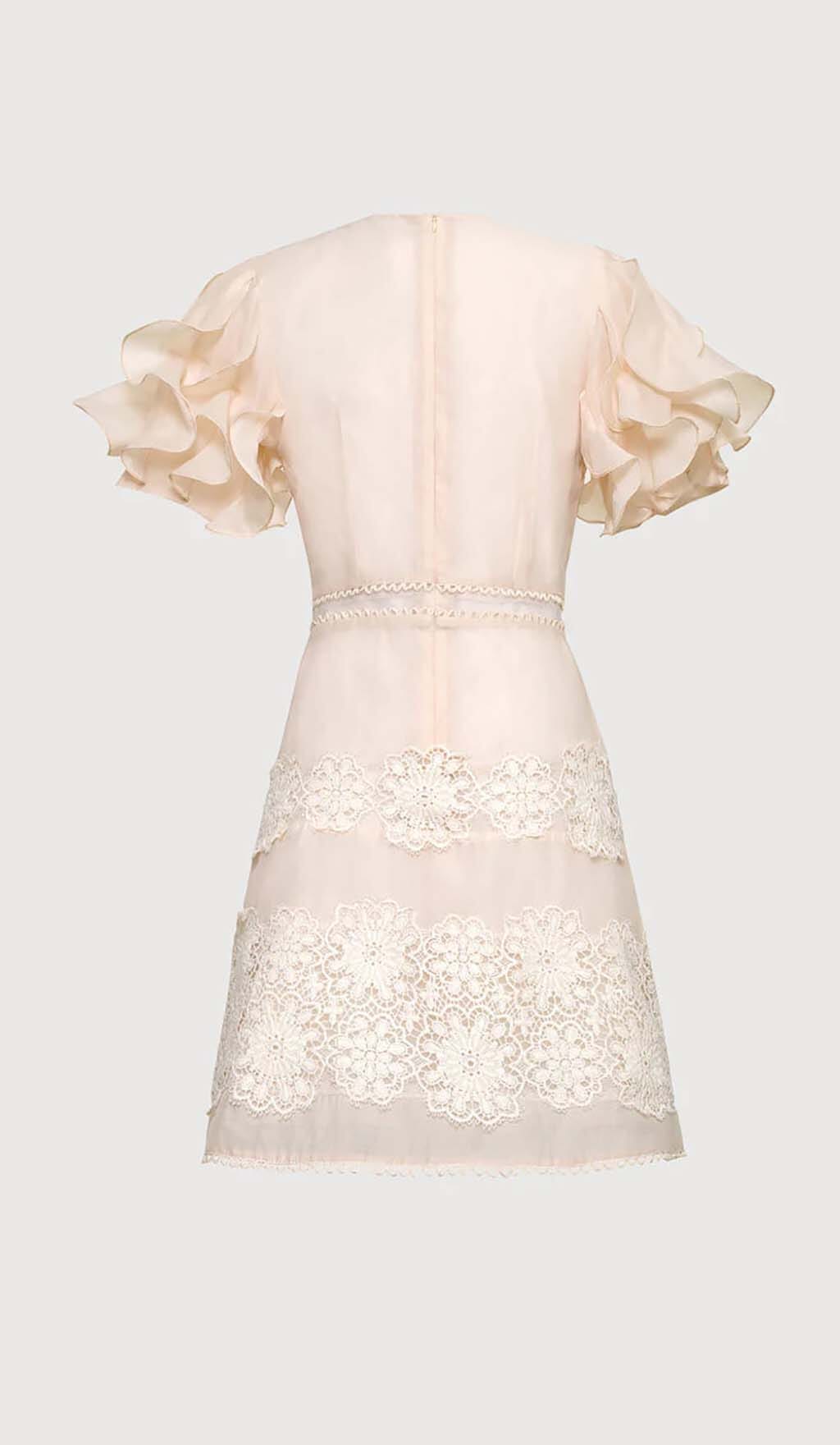 RUFFLE BUTTON LINE MIDI DRESS IN BEIGE styleofcb