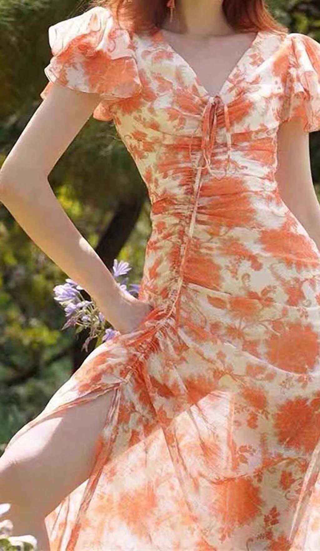 RUFFLE SLEEVED VOILE MAXI DRESS IN PINK DRESS STYLE OF CB