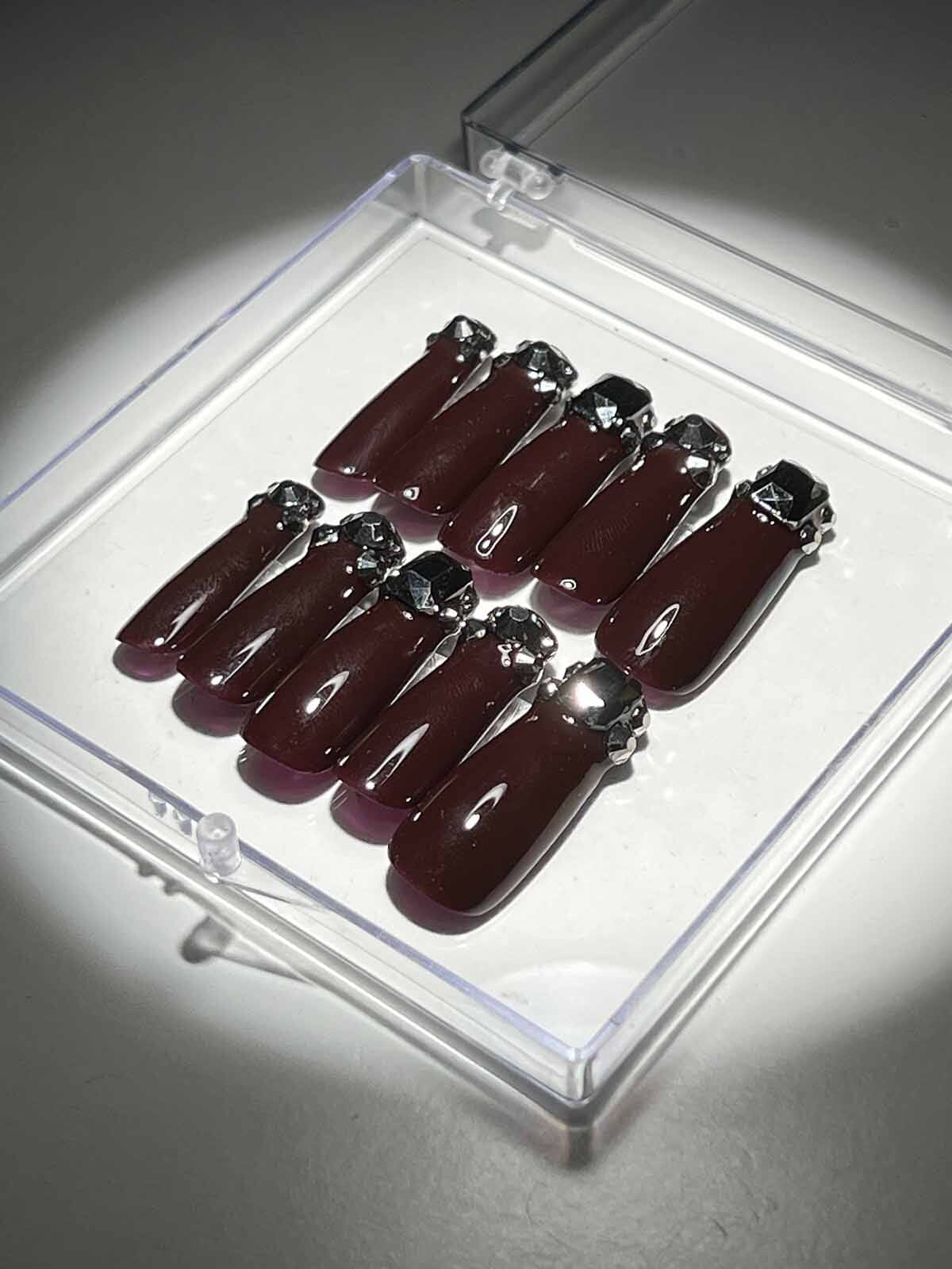 CRYSTAL WINE COFFIN HANDMADE PRESS ON NAILS Press On Nails Oh CICI