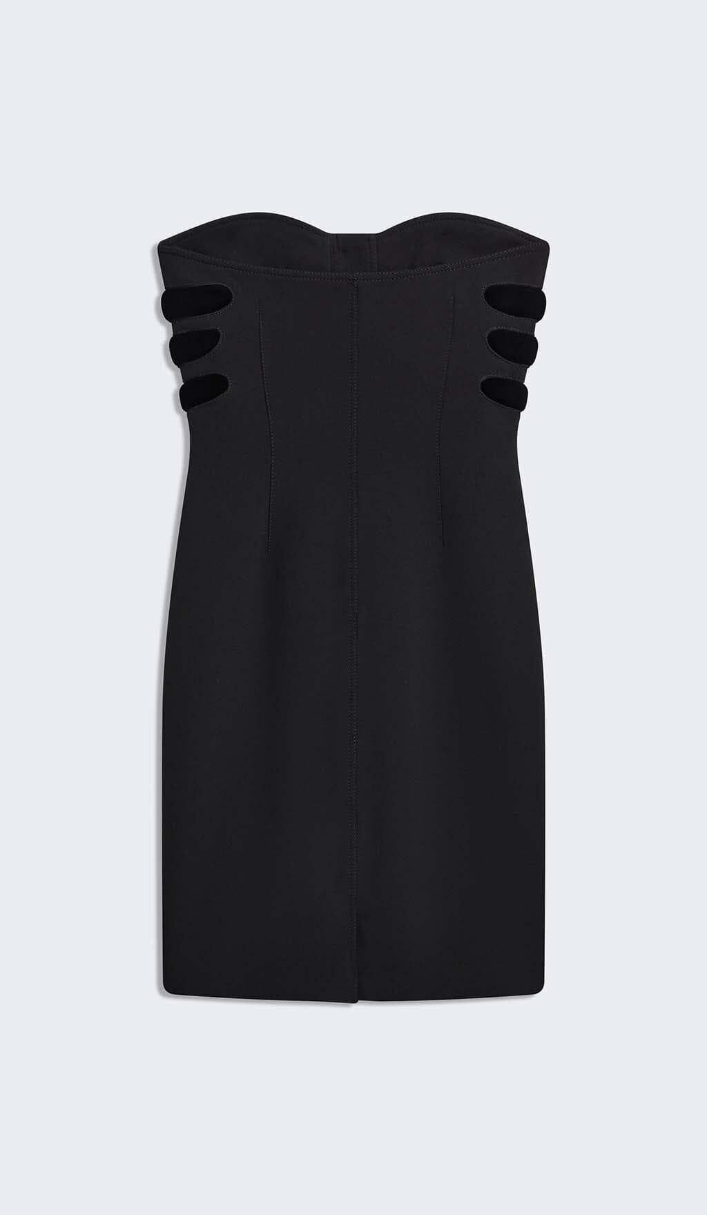 SCULPTURE BUTTON MINI DRESS IN BLACK styleofcb