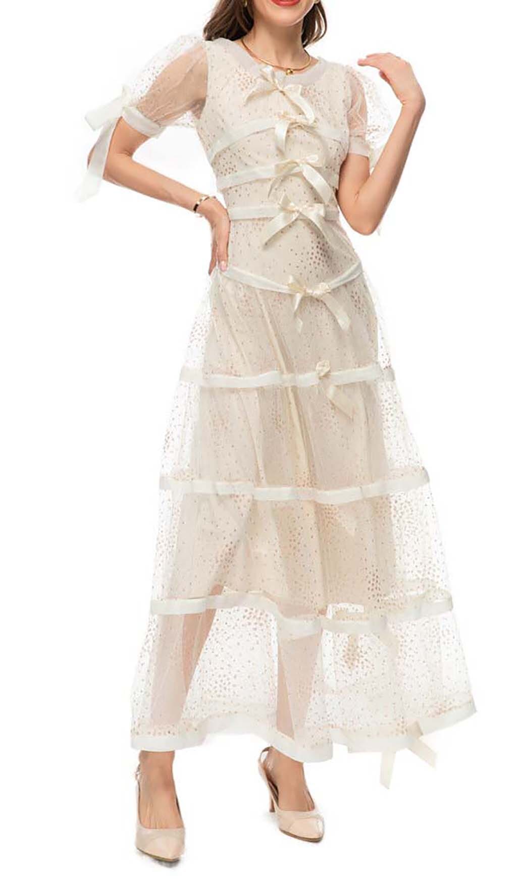 SEQUIN BOW DETAILED MAXI DRESS IN WHITE DRESS STYLE OF CB