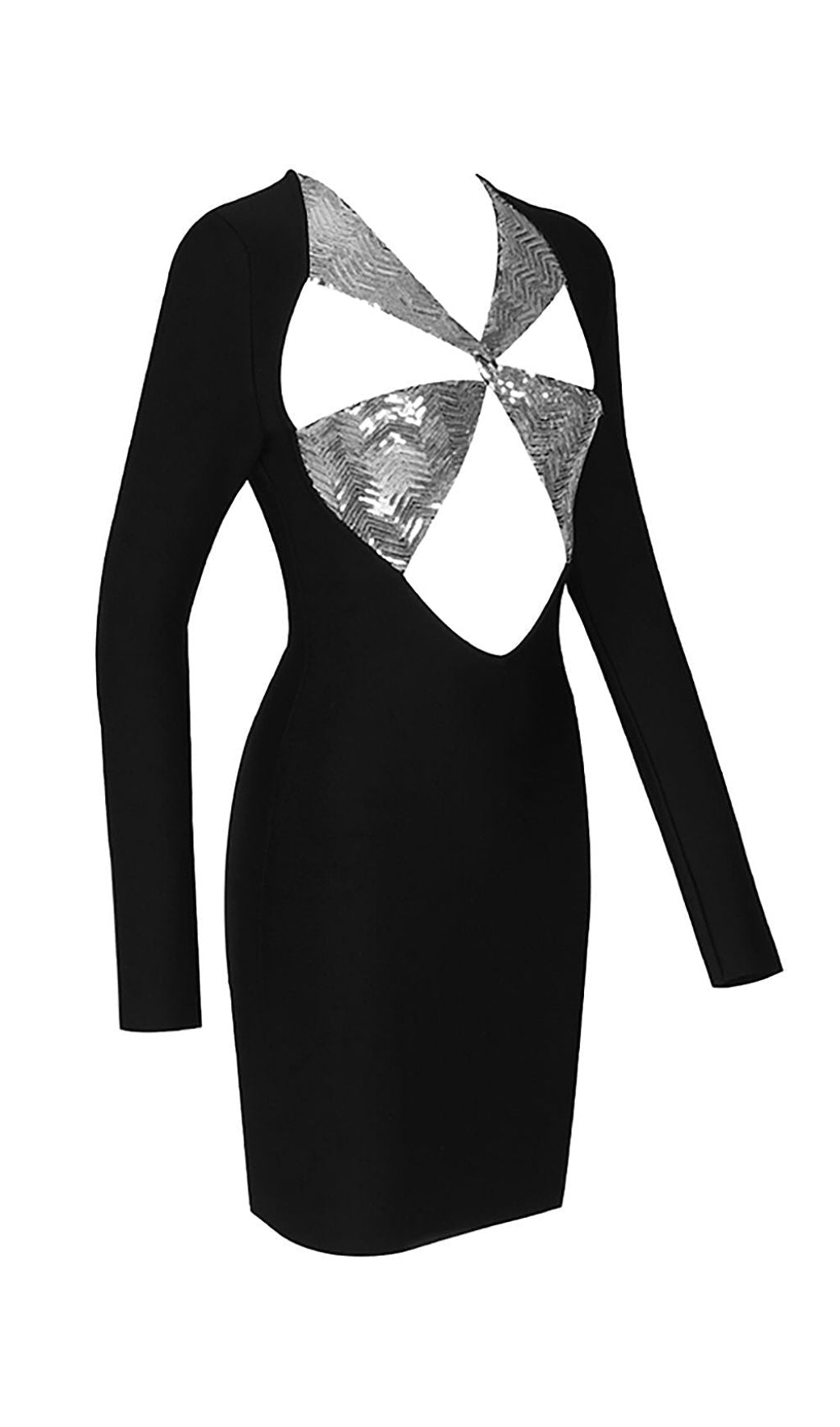 SEQUIN CUT OUT BANDAGE MINI DRESS IN BLACK Dresses styleofcb