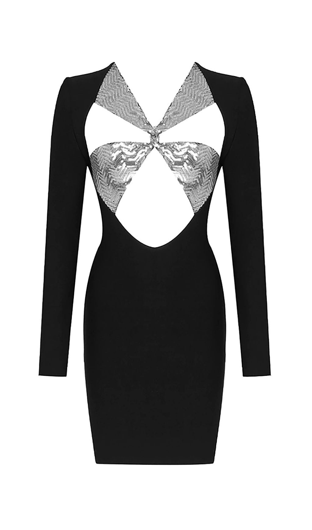 SEQUIN CUT OUT BANDAGE MINI DRESS IN BLACK Dresses styleofcb