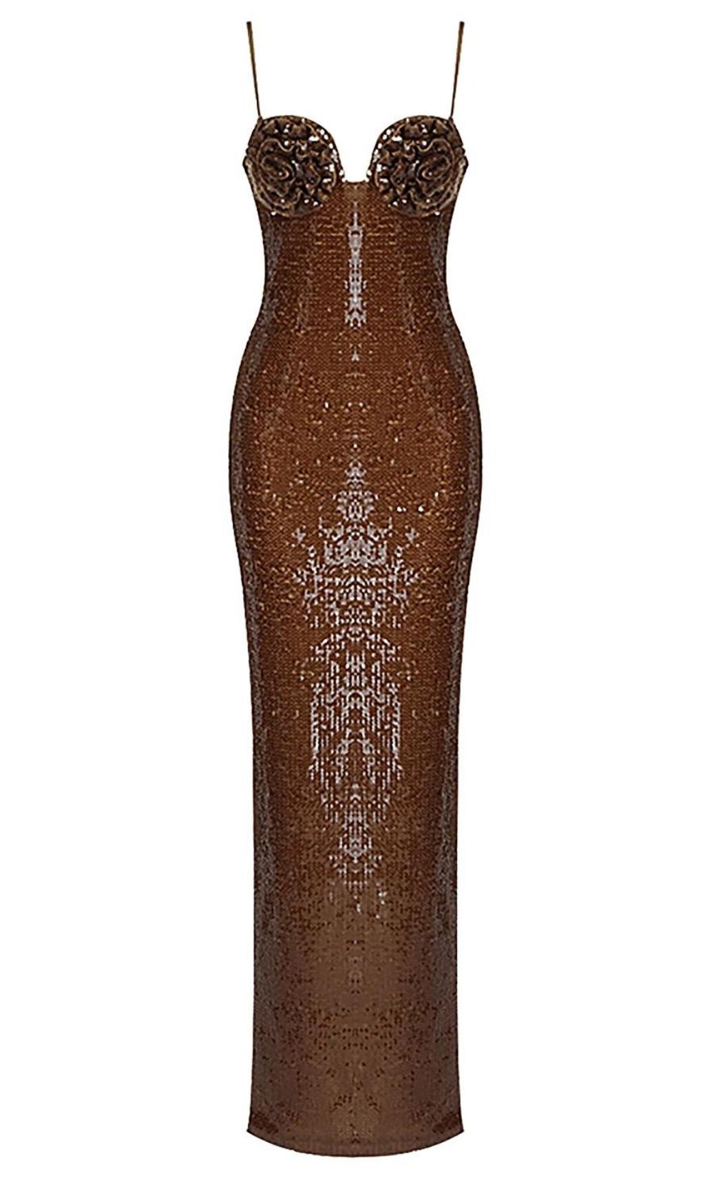 SEQUIN MAXI DRESS IN BROWN Dresses styleofcb