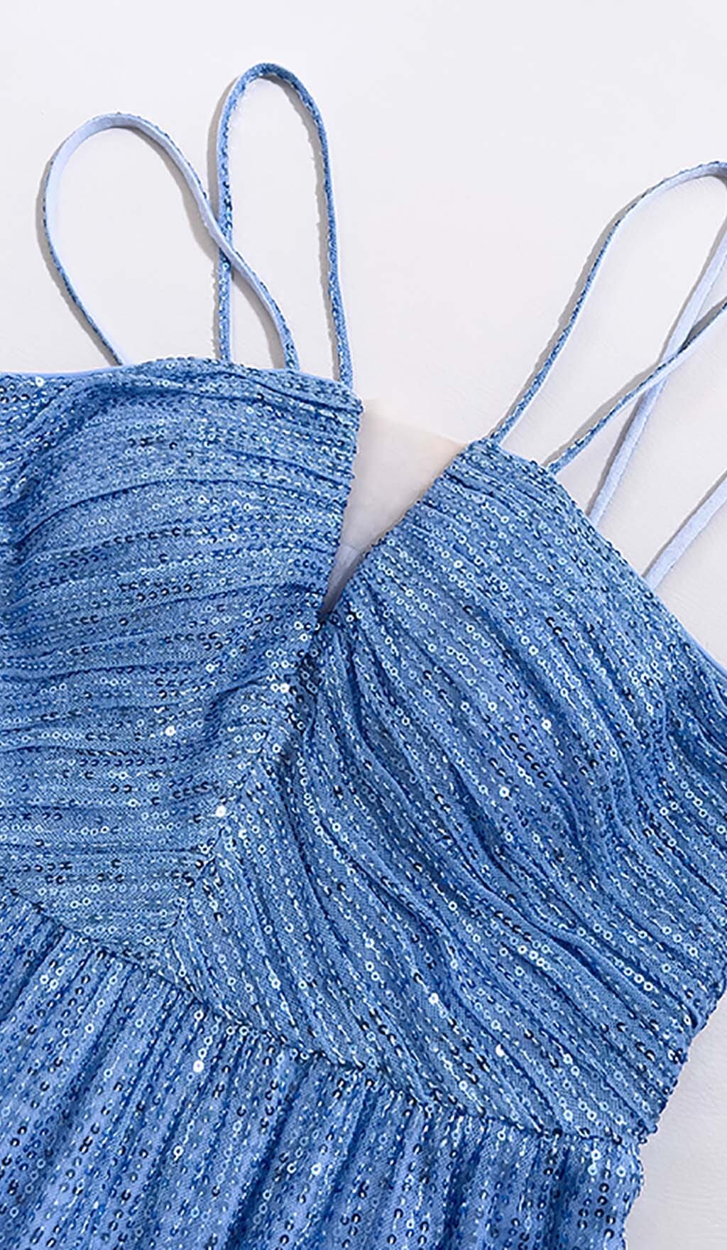 SEQUIN SLEEVELESS MAXI DRESS IN BLUE styleofcb