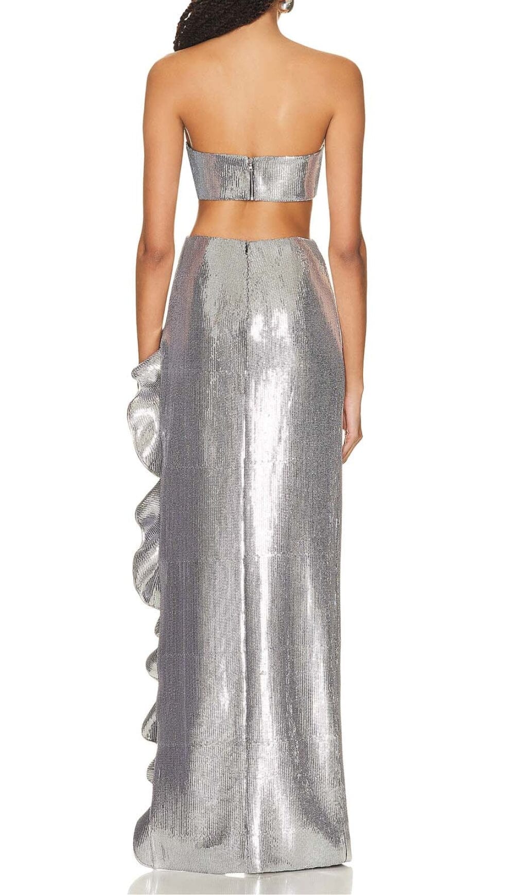SEQUINED BANDEAU TWO-PIECE SUIT IN SLIVER DRESS STYLE OF CB