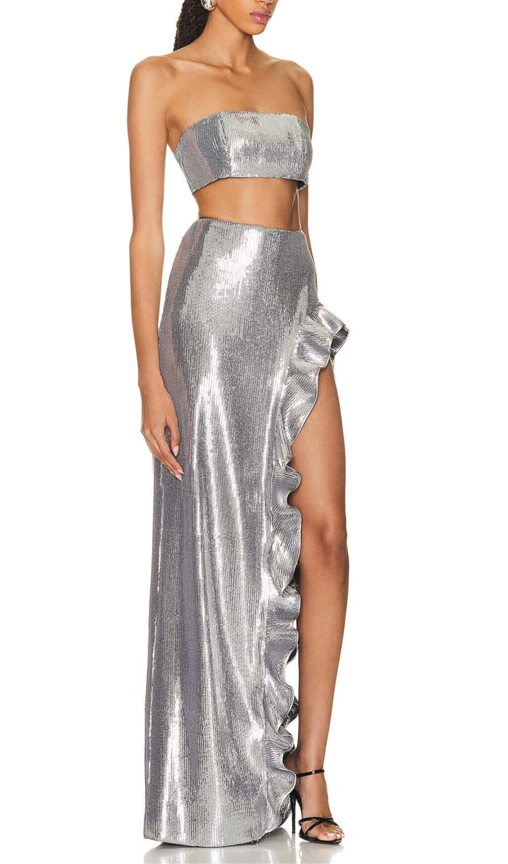 SEQUINED BANDEAU TWO-PIECE SUIT IN SLIVER DRESS STYLE OF CB