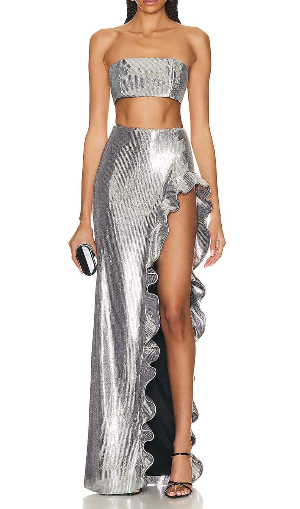 SEQUINED BANDEAU TWO-PIECE SUIT IN SLIVER DRESS STYLE OF CB