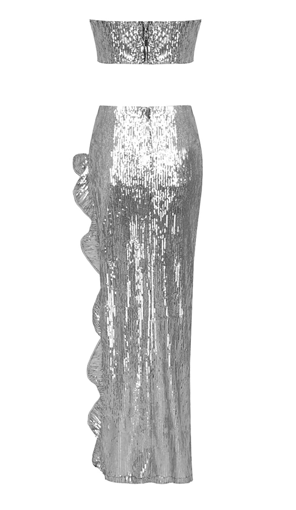 SEQUINED BANDEAU TWO-PIECE SUIT IN SLIVER DRESS STYLE OF CB