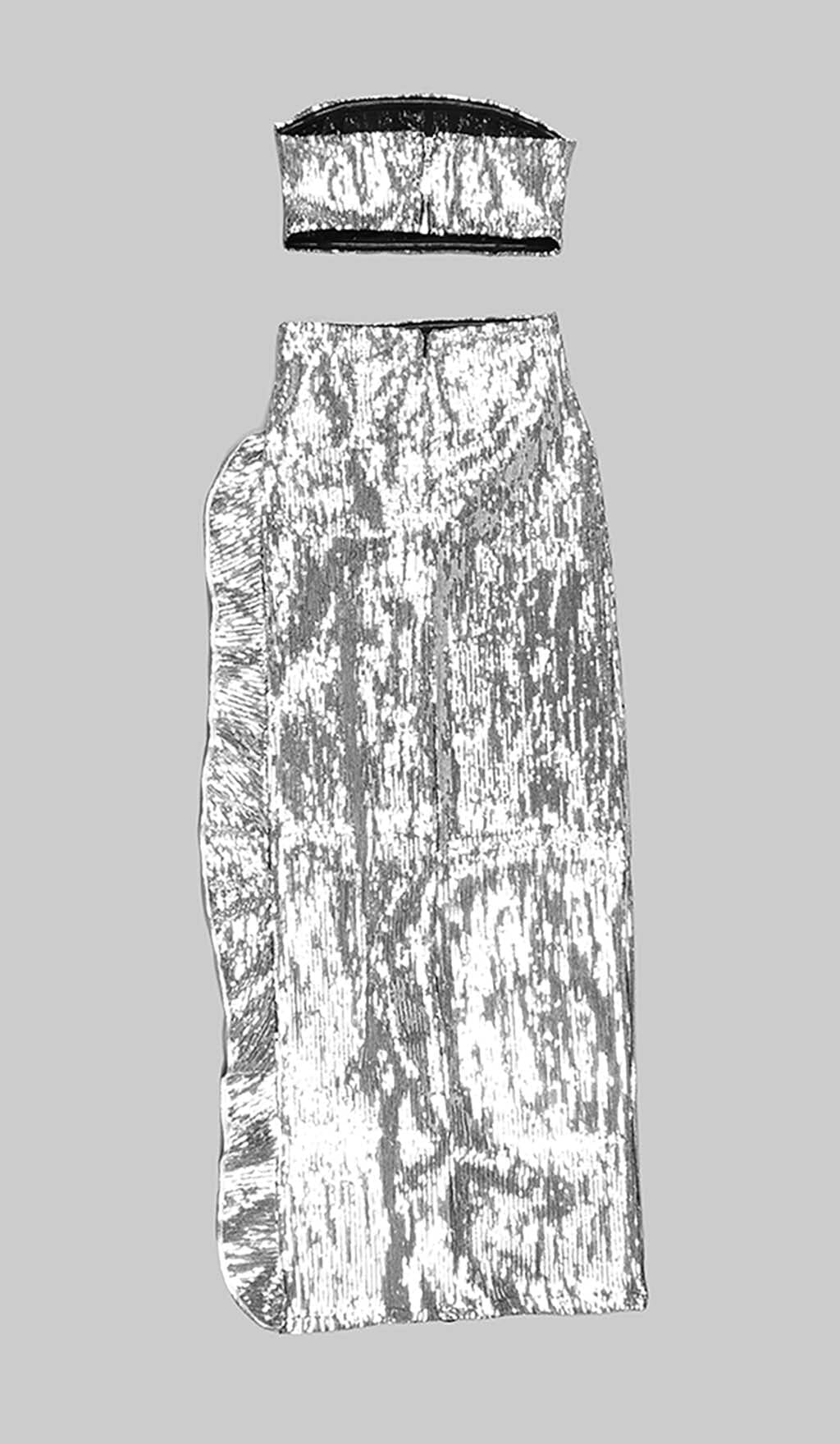 SEQUINED BANDEAU TWO-PIECE SUIT IN SLIVER DRESS STYLE OF CB