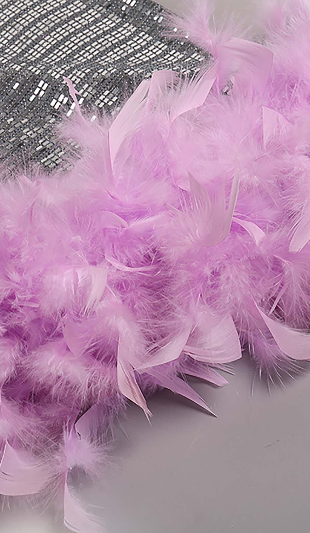 SEQUIN FEATHER HIGH-LOW DRESS IN SLIVER DRESS STYLE OF CB
