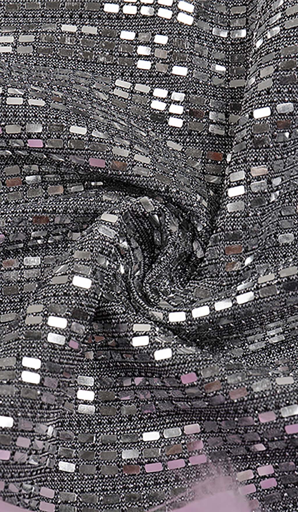 SEQUIN FEATHER HIGH-LOW DRESS IN SLIVER DRESS STYLE OF CB