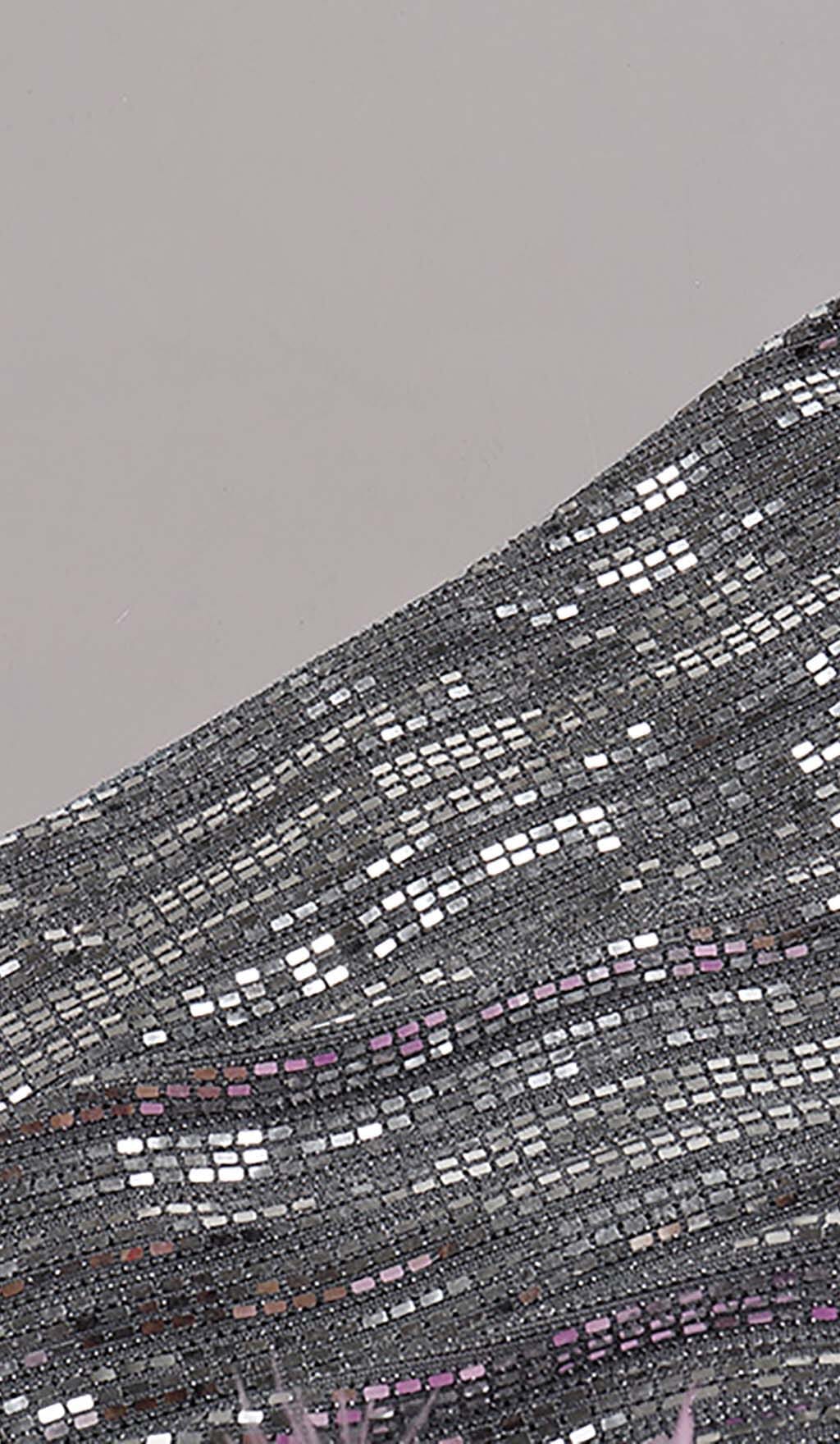 SEQUIN FEATHER HIGH-LOW DRESS IN SLIVER DRESS STYLE OF CB