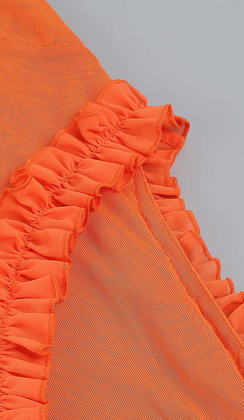 SHEER RUFFLED MAXI DRESS IN ORANGE DRESS styleofcb