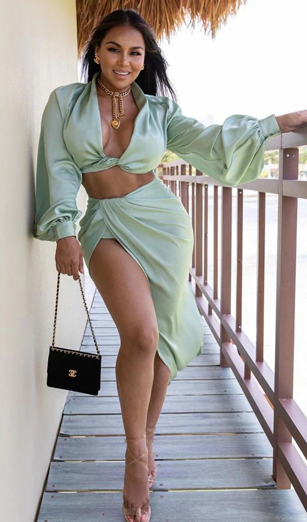 SILKY SATIN DRAPED TWO PIECE SET IN GREEN Dresses styleofcb
