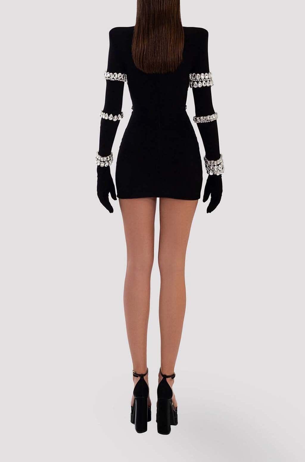 SILVER STONES LONG SLEEVE MINI DRESS IN BLACK styleofcb