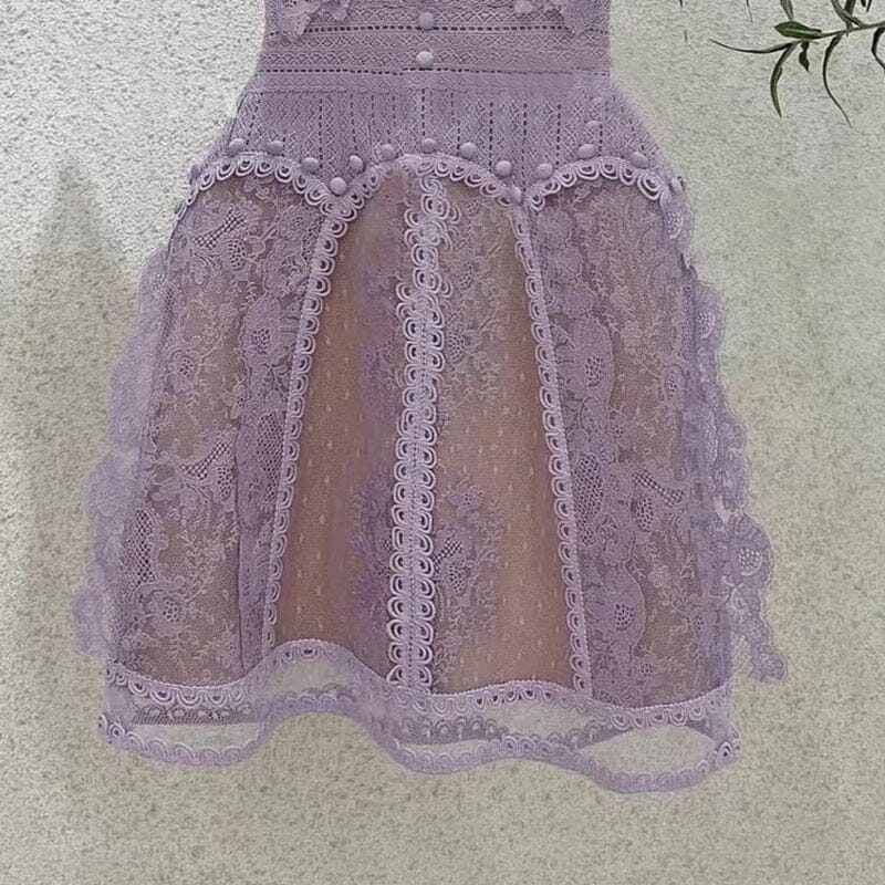 SLEEVELESS LACE A-LINE MINI DRESS IN LILAC DRESS STYLE OF CB