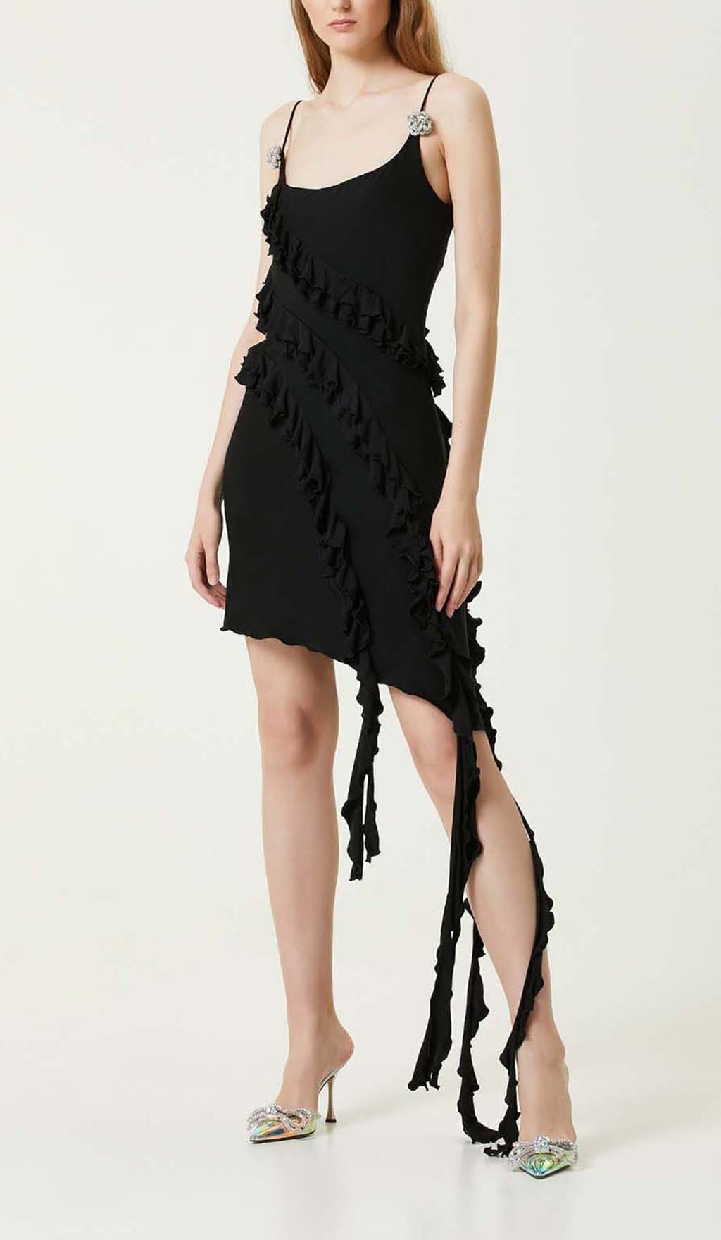 SLEEVELESS LRREGULAR RUFFLE MINI DRESS IN BLACK DRESS sis label