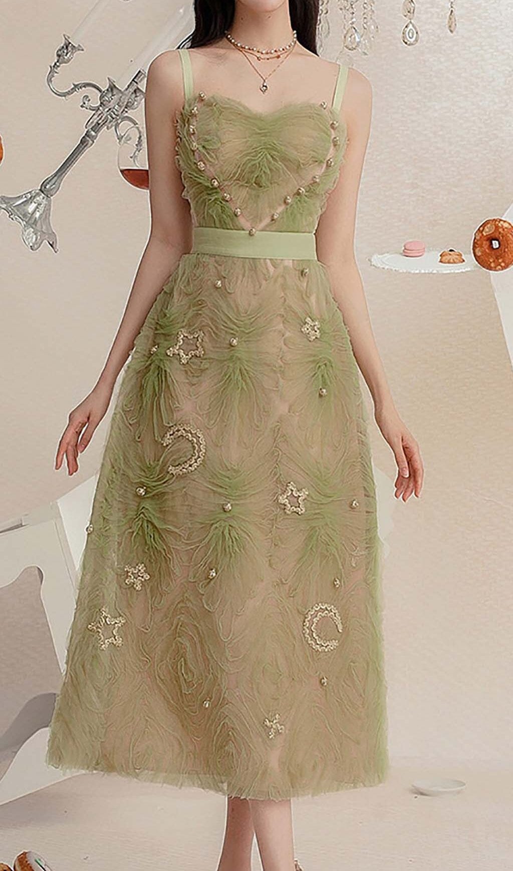 SPAGHETTI STRAPS MESH MIDI DRESS DRESS STYLE OF CB