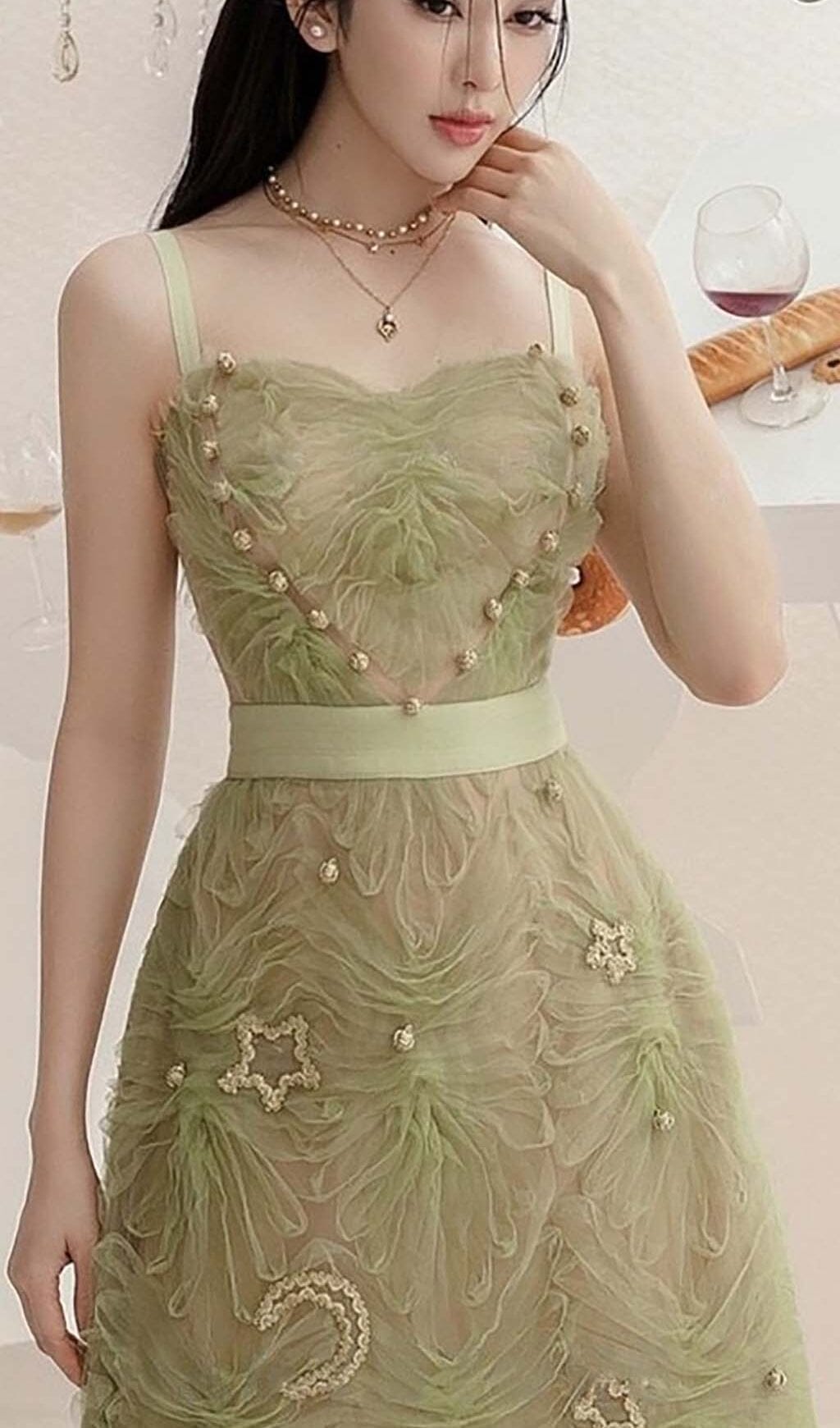 SPAGHETTI STRAPS MESH MIDI DRESS DRESS STYLE OF CB