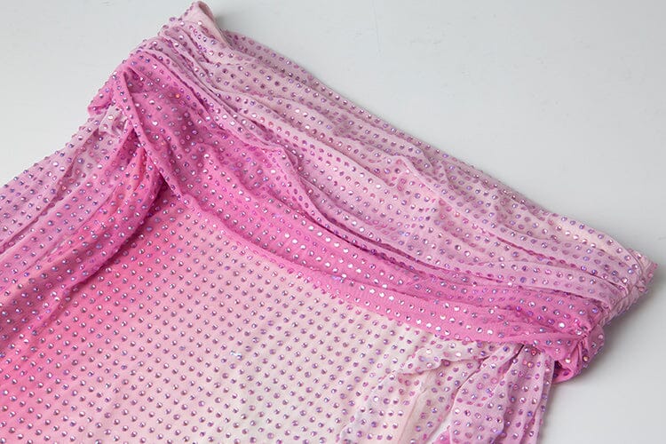 STRAPLESS CRYSTAL-EMBELLISHED MINI DRESS IN PINK DRESS styleofcb