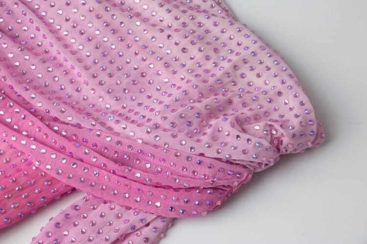 STRAPLESS CRYSTAL-EMBELLISHED MINI DRESS IN PINK DRESS styleofcb