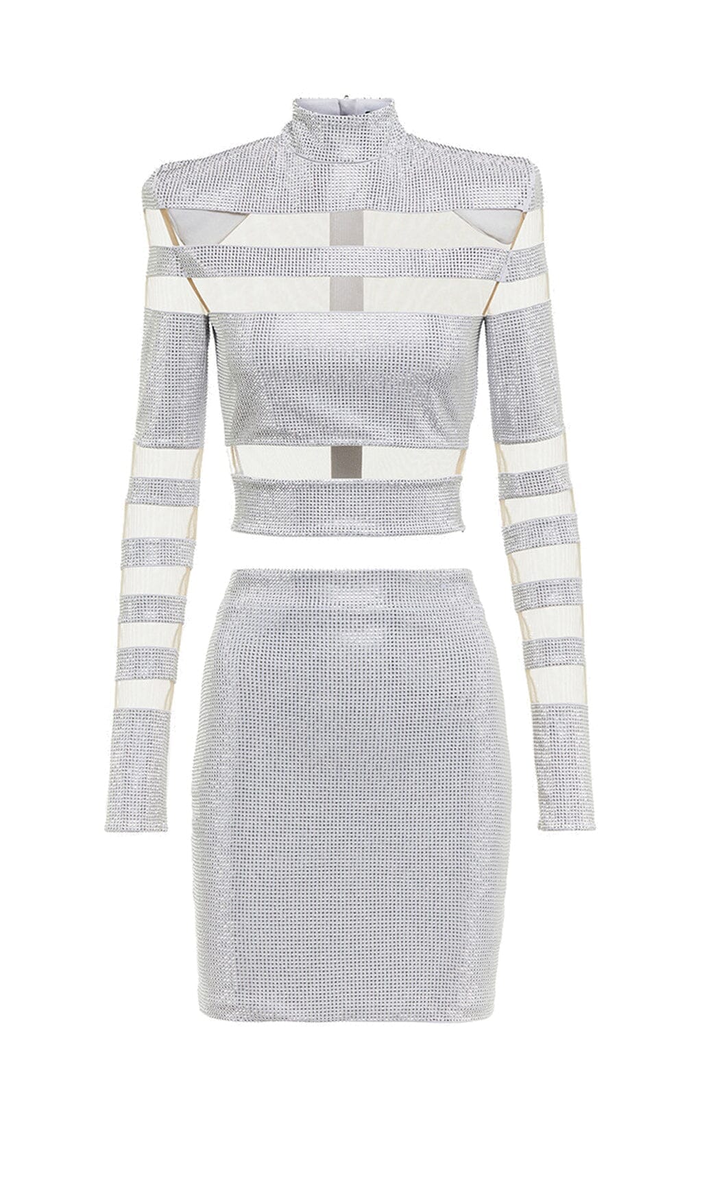 STRIPED RHINESTONE TWO PIECE SET IN SLIVER DRESS STYLE OF CB