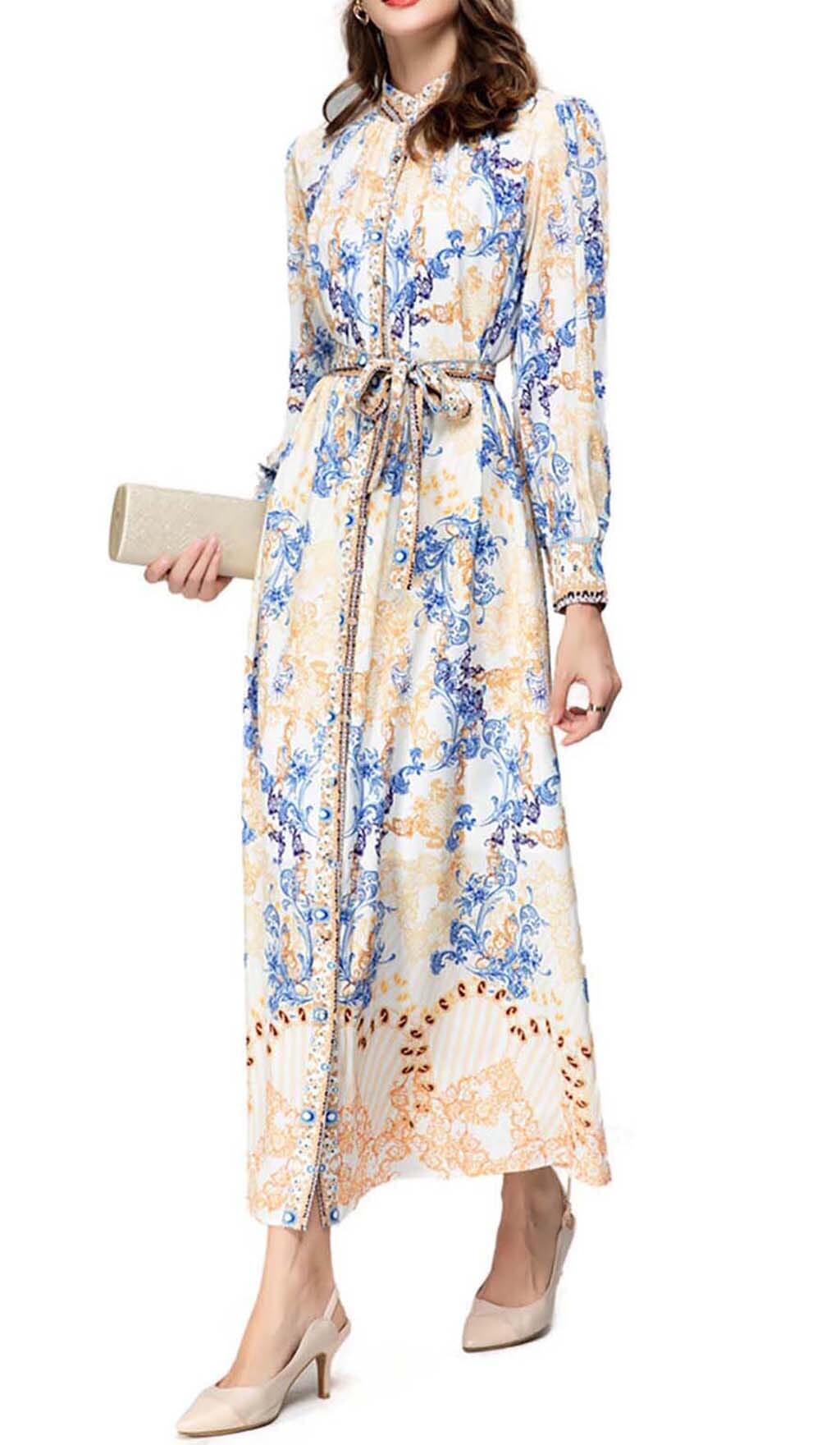 VINTAGE FLORAL FULL PRINTING MAXI DRESS DRESS STYLE OF CB