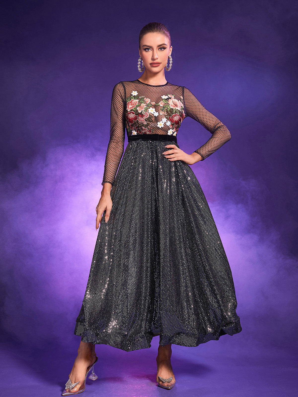 PATCHWORK FLORAL EMBROIDED DRESS