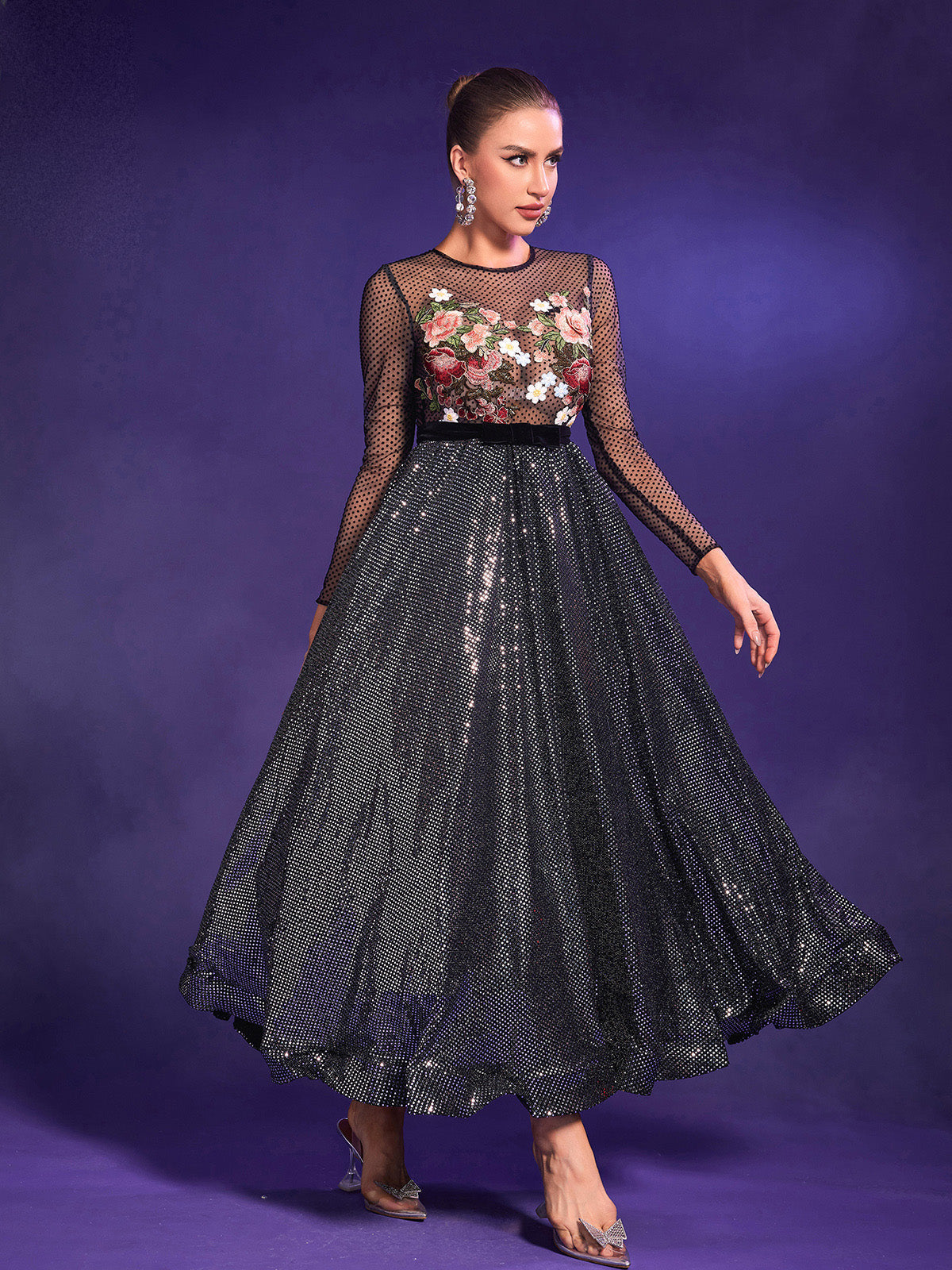 PATCHWORK FLORAL EMBROIDED DRESS