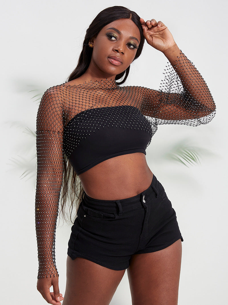 BLING LONG SLEEVE CROP TOP