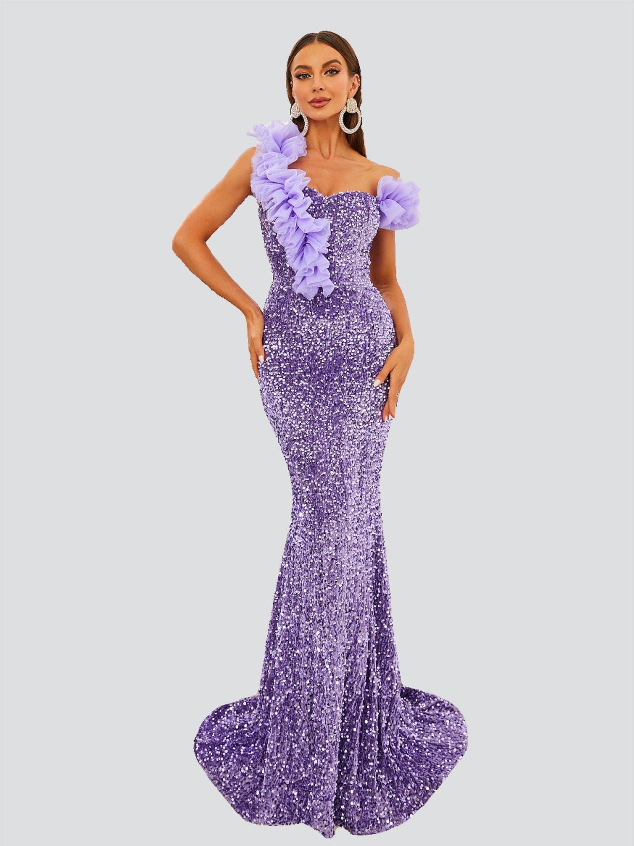 Sequin Ruffled Mermaid Evening Dress
