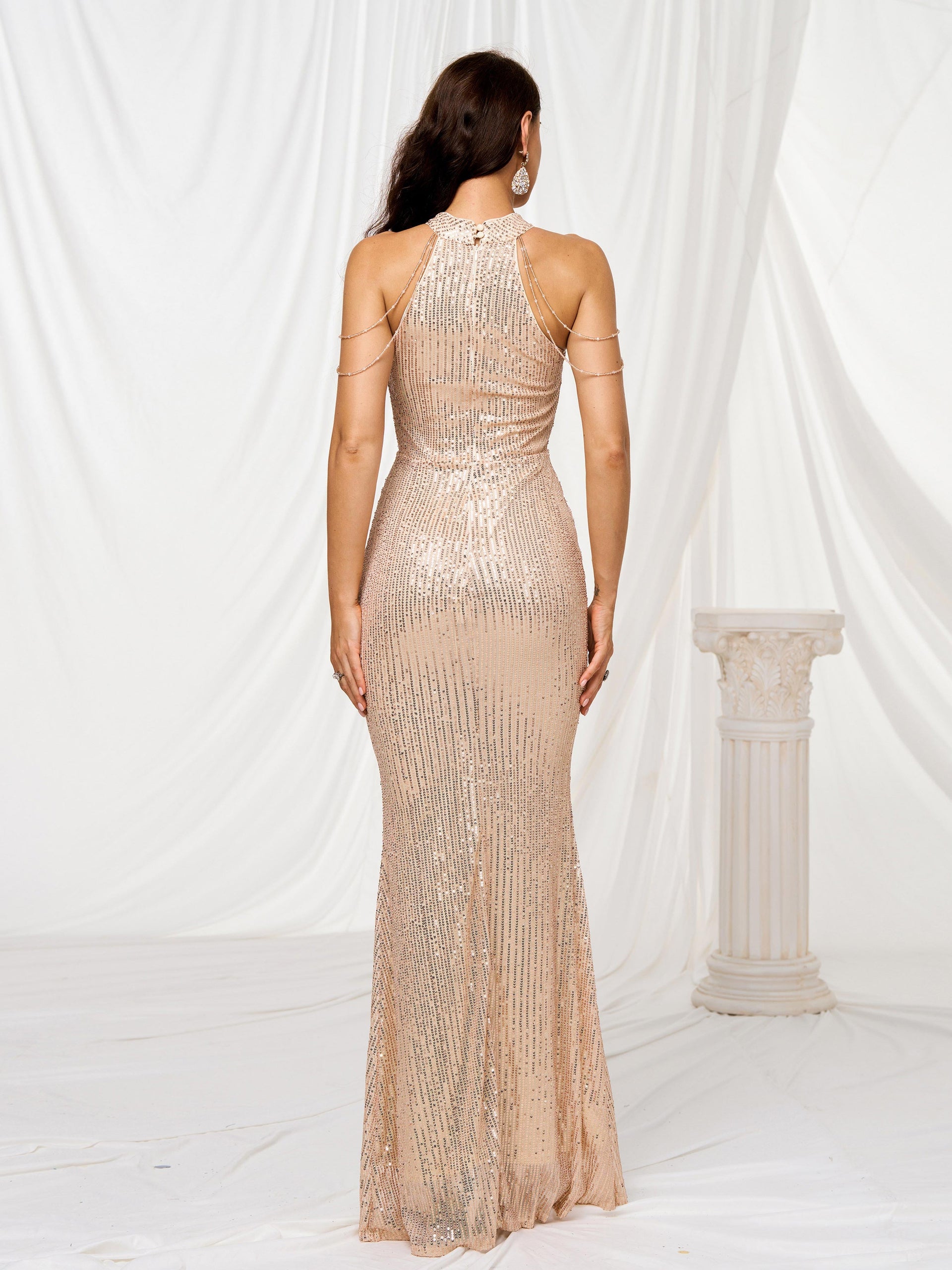Formal Halter Neck Sequin Prom Dress