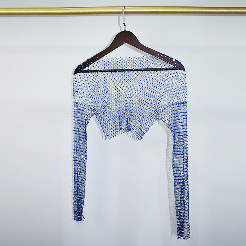 BLING LONG SLEEVE NET CROP TOP