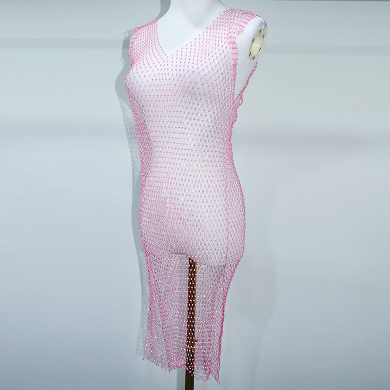 BLING V NECK SPLIT MINI DRESS