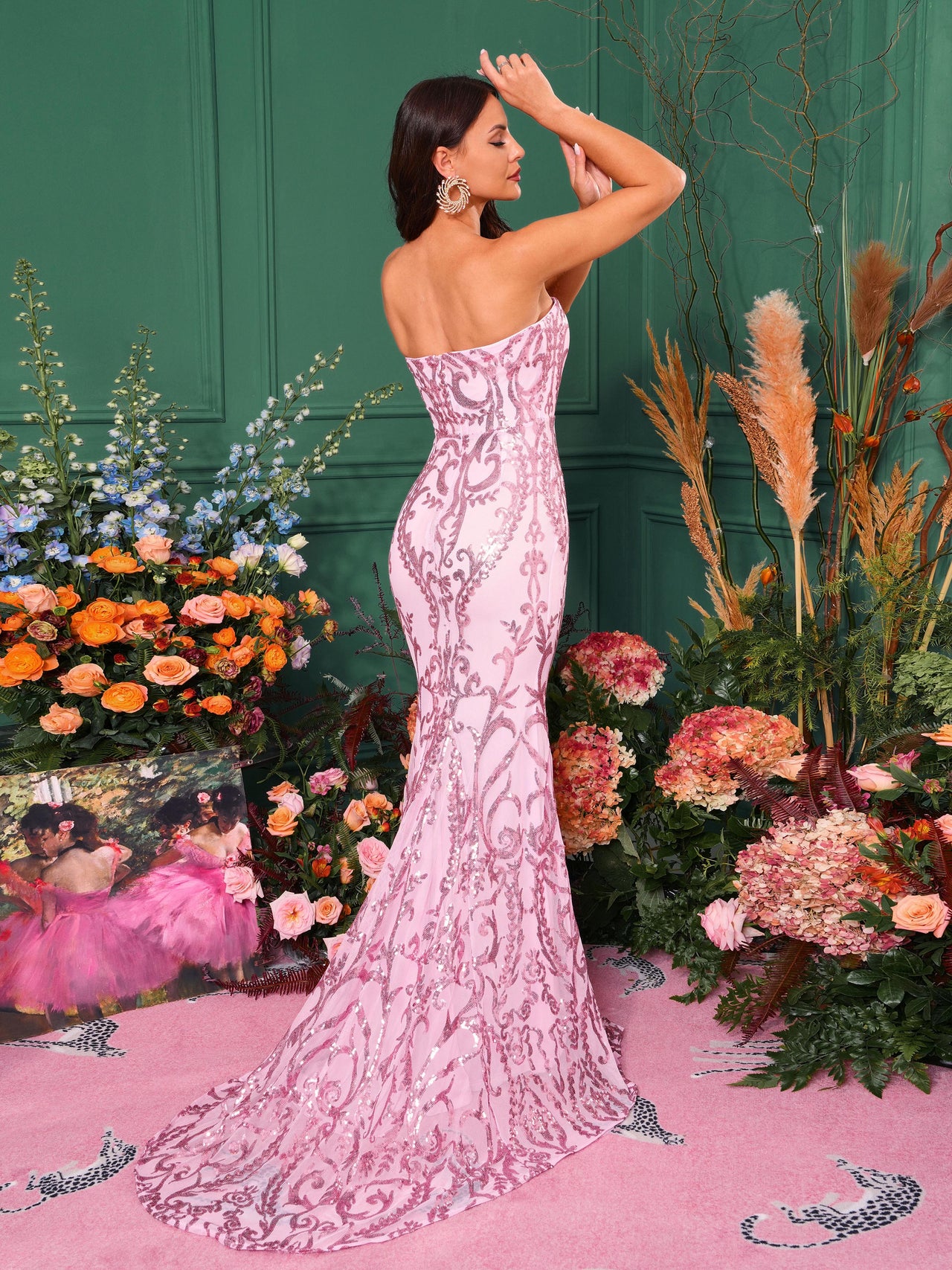 Strapless Mermaid Sequin Maxi Dress