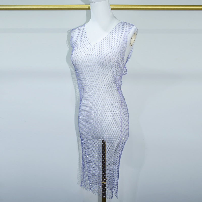 BLING V NECK SPLIT MINI DRESS