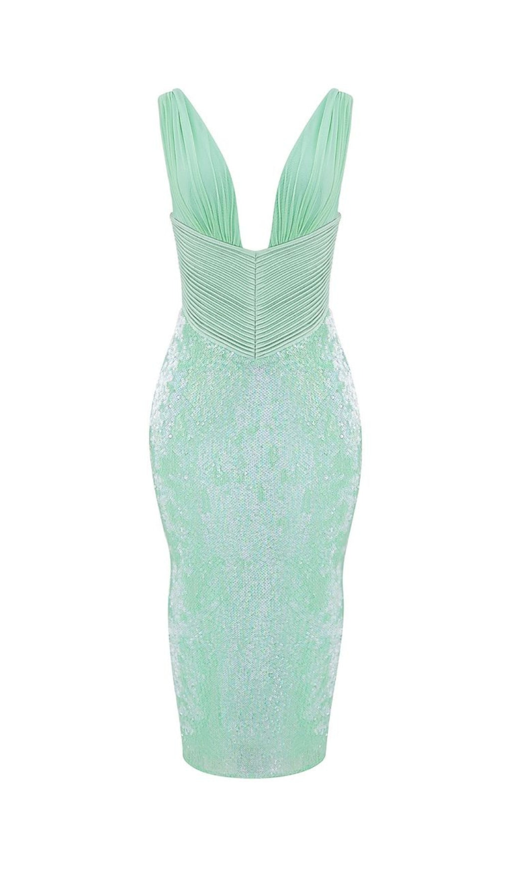 V neckline sequin midi dress in green