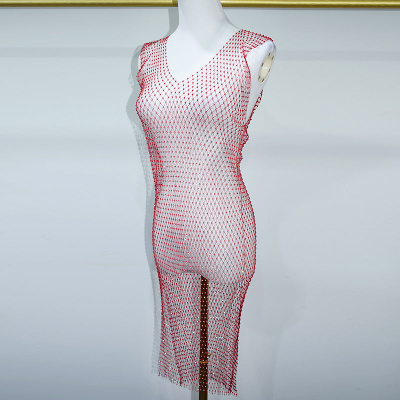 BLING V NECK SPLIT MINI DRESS