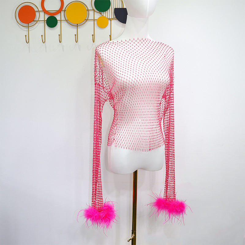 BLING FEATHER LONG SLEEVES TOP