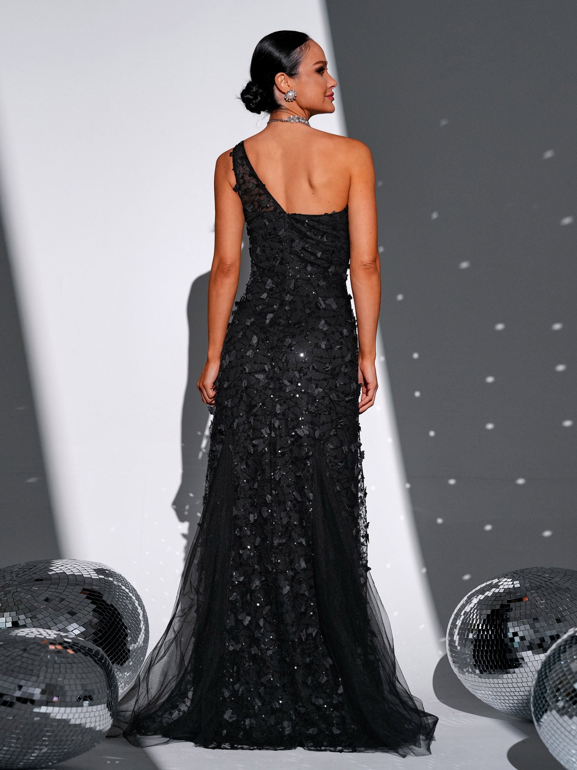 Butterfly Off Shoulder Sequin Mermaid Dress