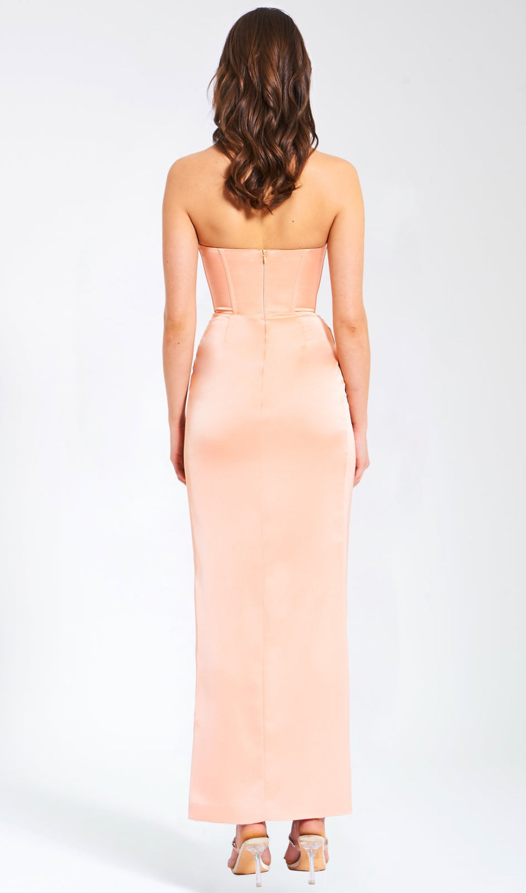 Satin embellished split maxi dress in champagne