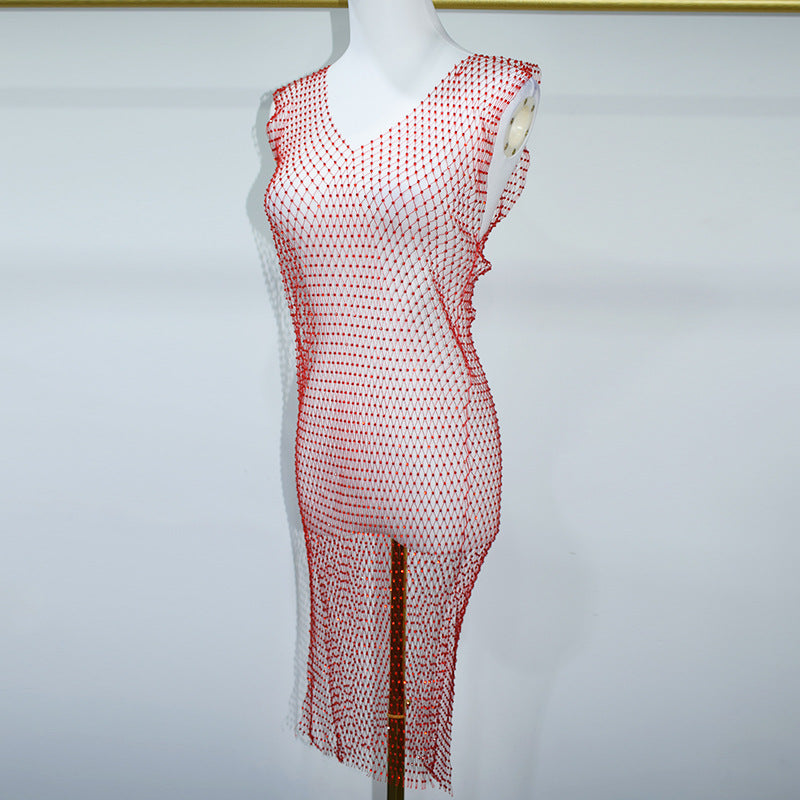 BLING V NECK SPLIT MINI DRESS