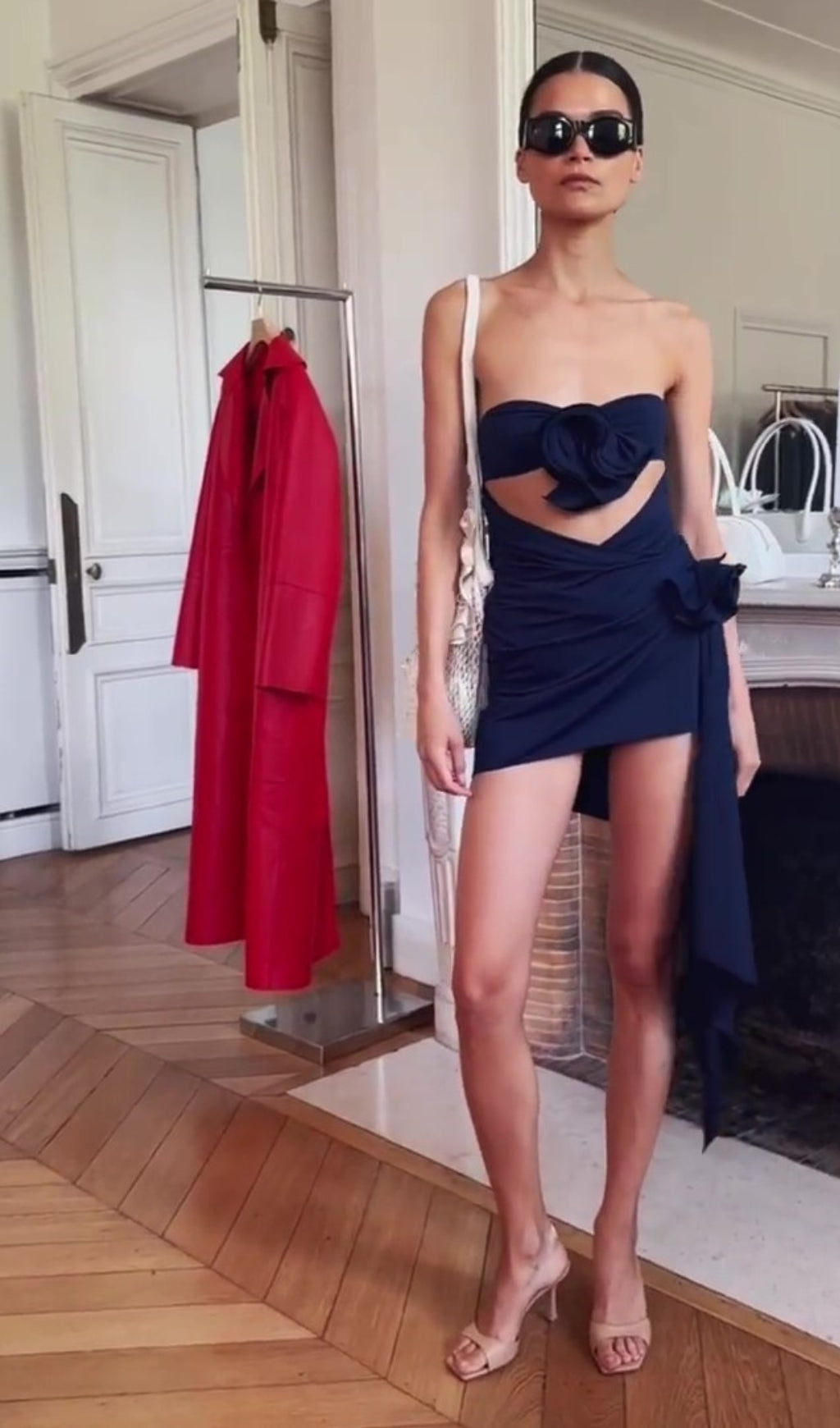 Floral drape cutout mini dress