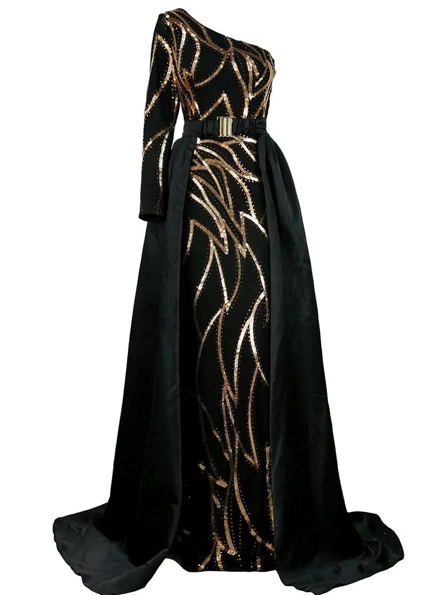 One Shoulder Cloak Sequin Prom Dress