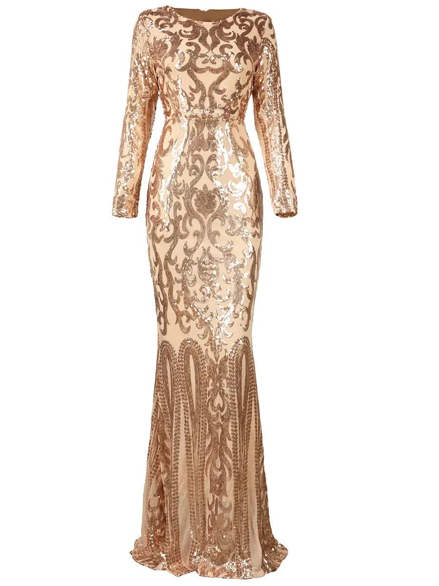 Long Sleeve Sequin Formal Dress