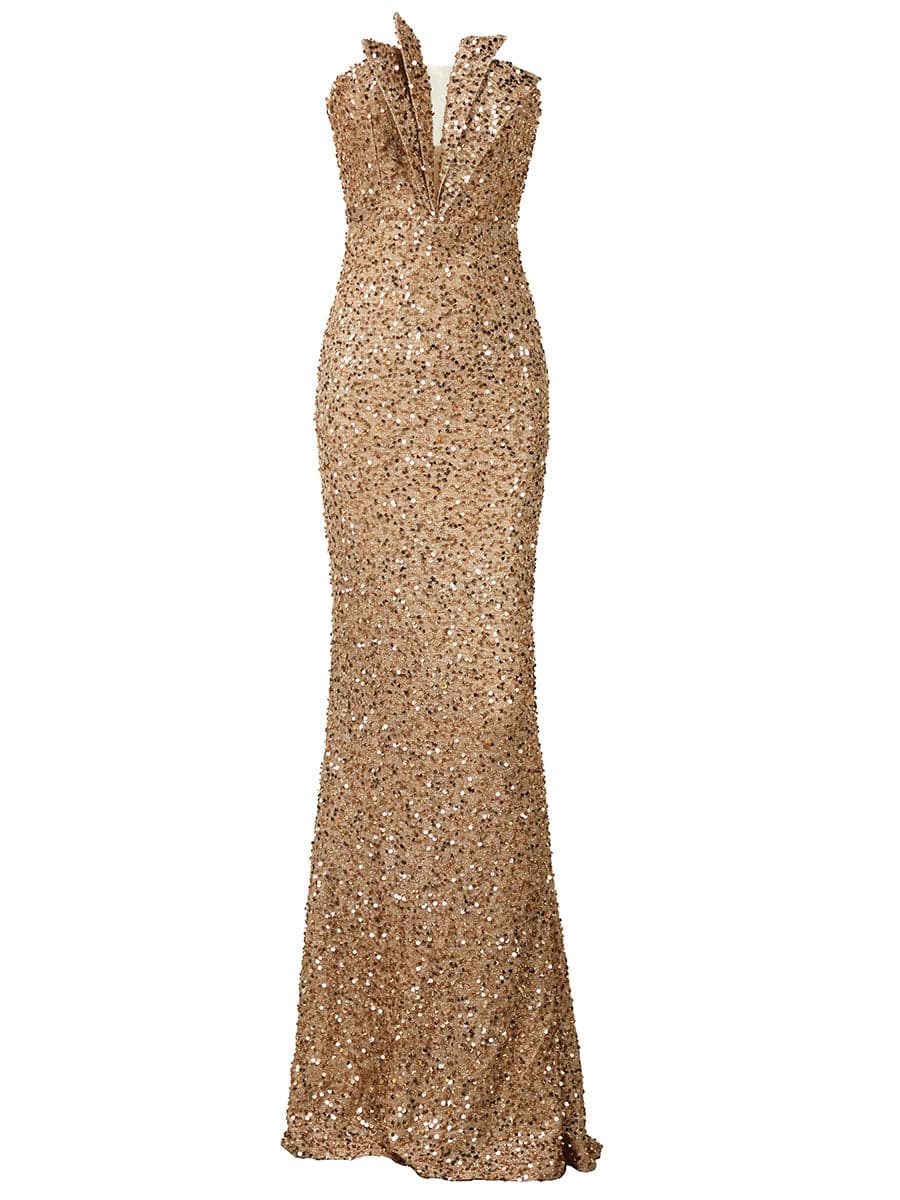 Strapless Folds Glitter Mermaid Prom Dress